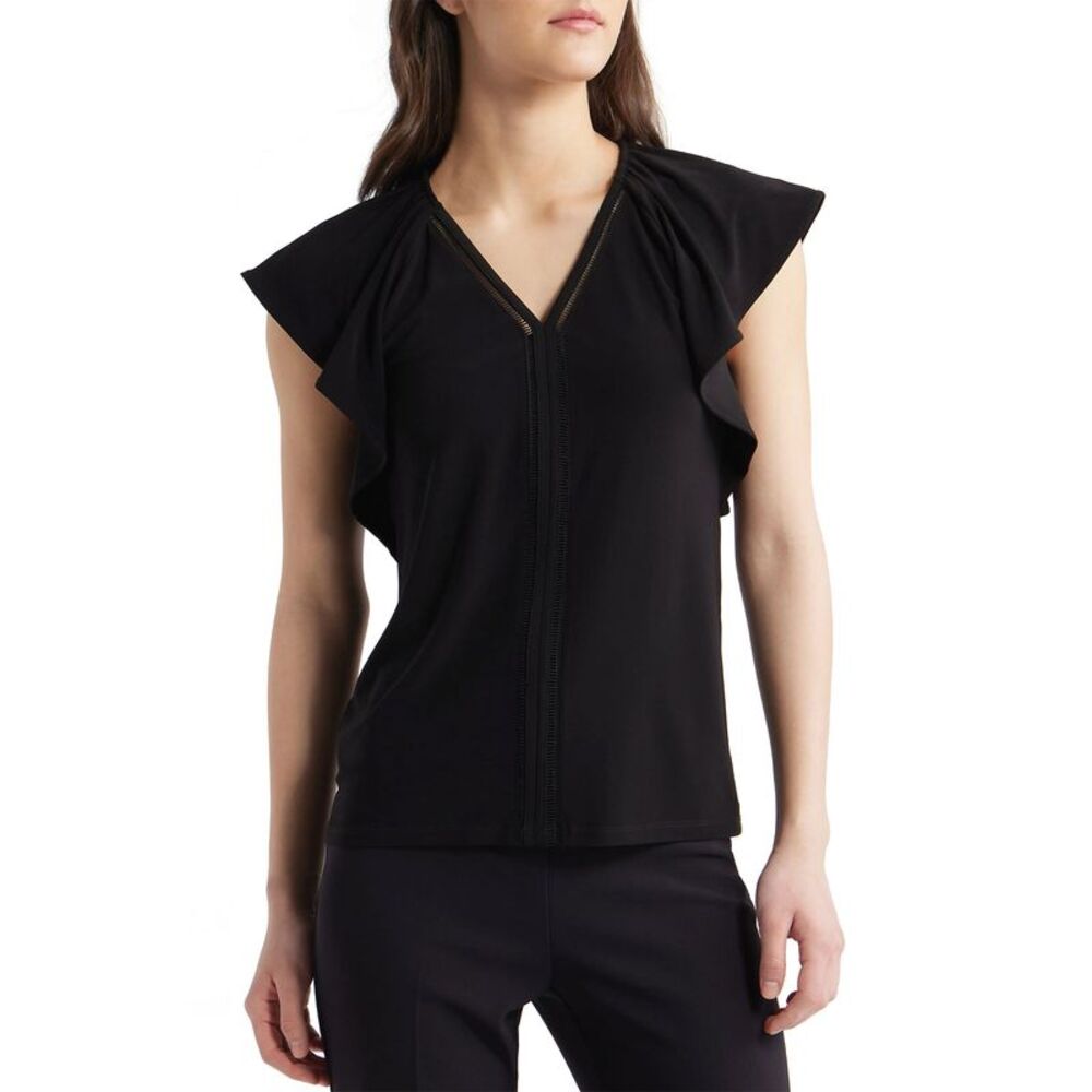 Anne Klein Womens Harmony Lattice Trim Jersey Top XXS Anne Black - NWT